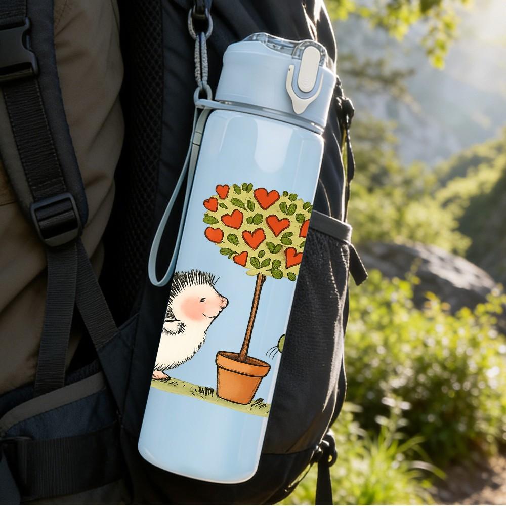 1PC Hedgehog Plant Date Art 750ml Color Plastic Sports Water Bottle Leakproof Flip Straw Lid Suitable for Sports Office Home Use