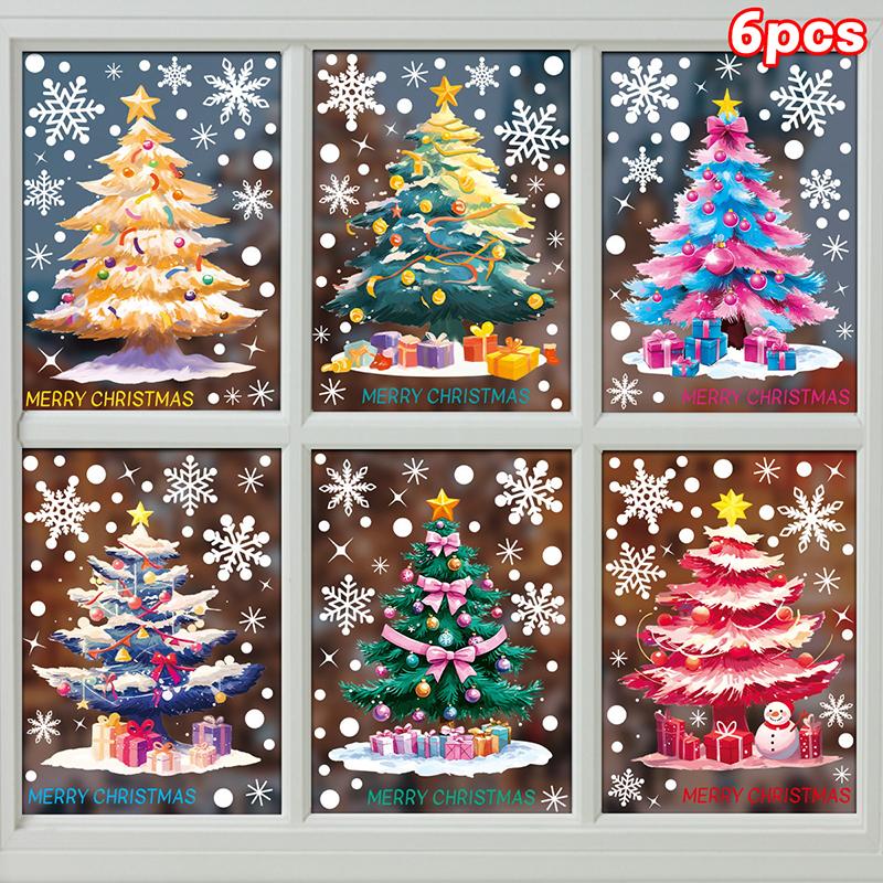 Kreativa juldekaler, Färgglada julgranar, Fönsterdekaler, Snögubbar, Snöflingor, Statisk elektricitetsdekaler