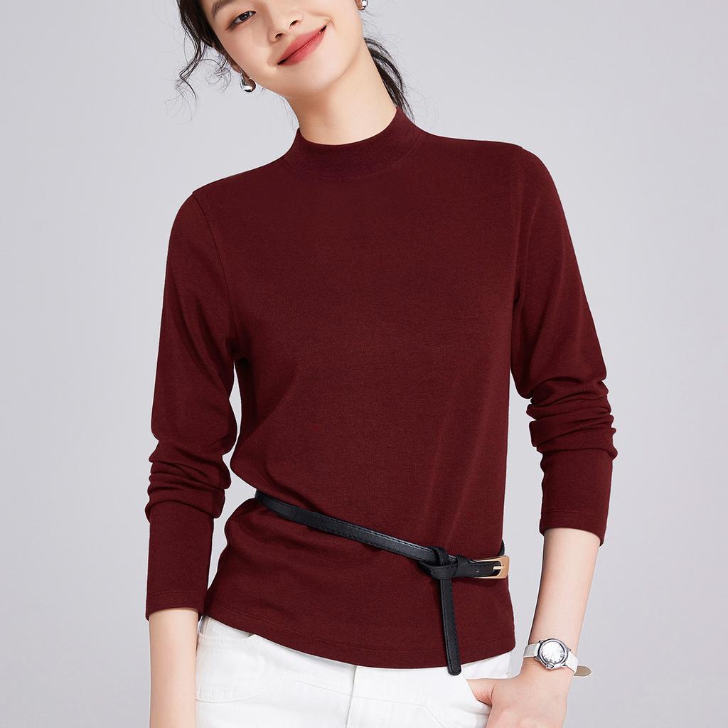 Semi-turtleneck Tencel wool long-sleeved women's early autumn slim-fit top new autumn inner bottoming shirt autumn