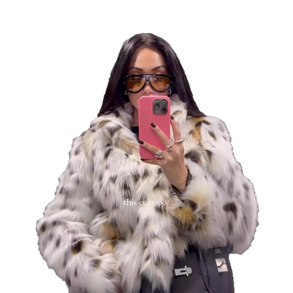 Europe, America, autumn and winter Mao Mao environmental protection artificial hair fox hair leopard print fur coat women's short jacket coat