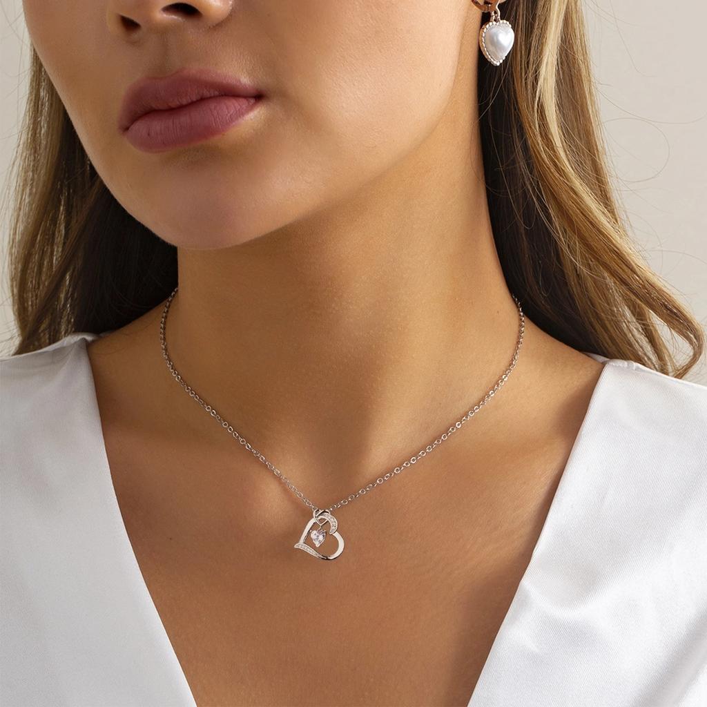 Sterling Silver Heart Necklace for Women White Gold Plated Heart Pendant Necklace Jewelry