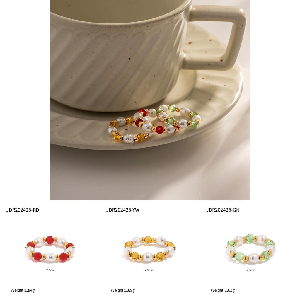 Stylish Design Geometric Crystal Pearl Beaded Ring Ins Style Jewelry For Women