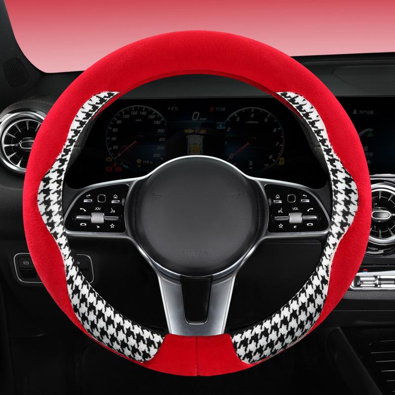 LSY Winter Houndstooth Plush Steering Wheel Cover