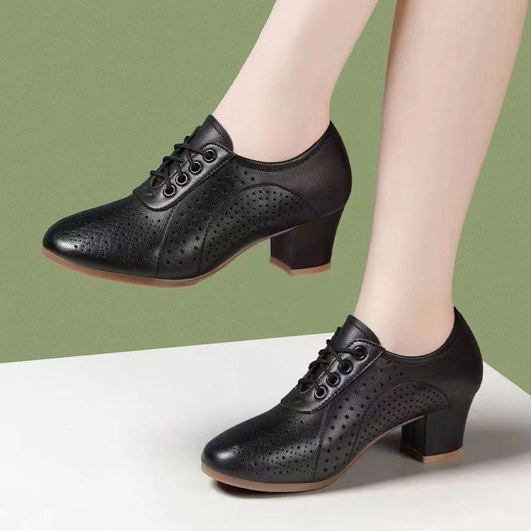 Breathable Women's Medium High Heel Leather Dance Shoes - Summer Collection