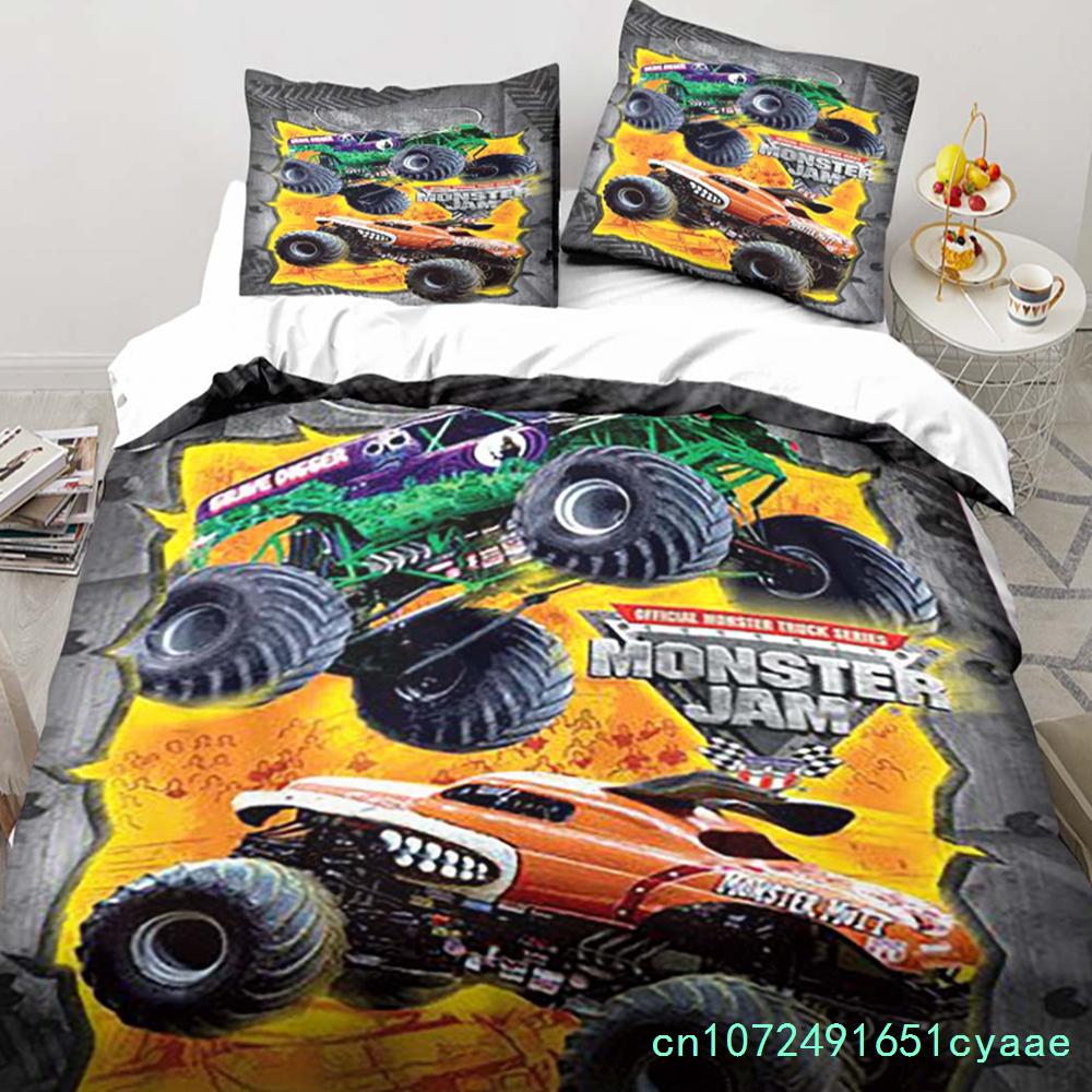 Monster Truck Bedding Cartoon Gift Twin Bedding Set 3 Piece Comforter Set Bed Duvet Cover Double King Cover Home Textile
