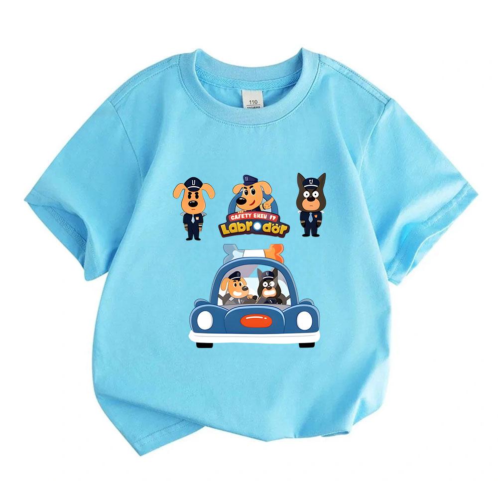 Kids Boys Girls 100% Cotton Crew Neck Short Sleeve T-Shirt, Cute Cartoon Animal Police Dog Print Casual Tees for Children Summer Soft Breathable Daily