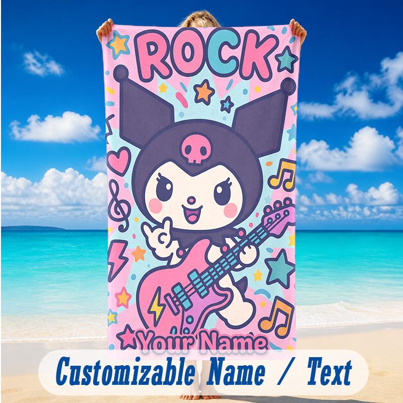 Beach Towel Custom Name Text, Quick Dry Large Towel For Beach HomeKuromi