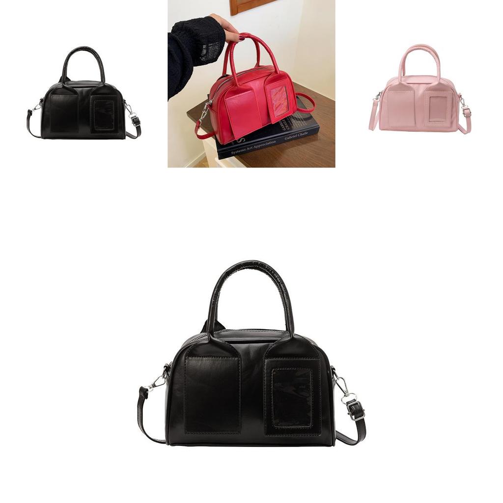 Pu Boston Bag For Women Small Crossbody Street Style With Zipper Closure