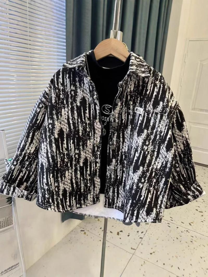 Boys Spring Striped Long Sleeve Shirt Jacket Fashionable Casual Long Coat Trendy Top 110