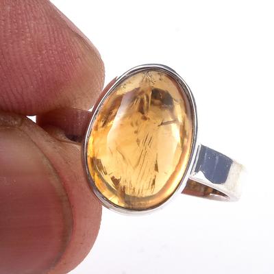 Natural Citrine Gemstone Handmade 925 Solid Sterling Silver Ring Size 8 S0L99