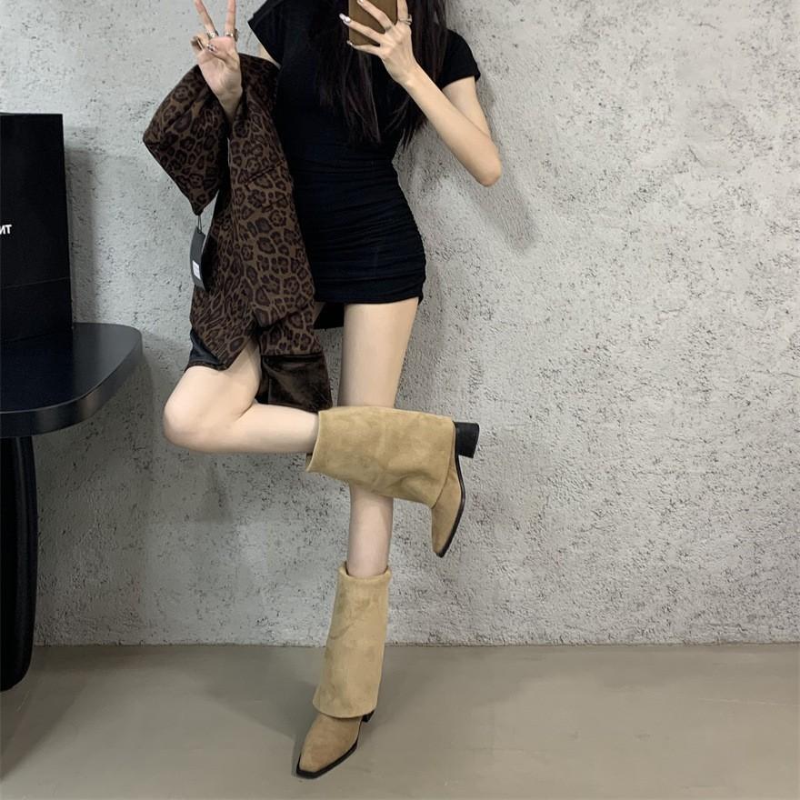 Boots New Women's Shoes Boots Western Vintage 2025 Denim Over the Knee Boots Pile Long Heel Knight Autumn Winter