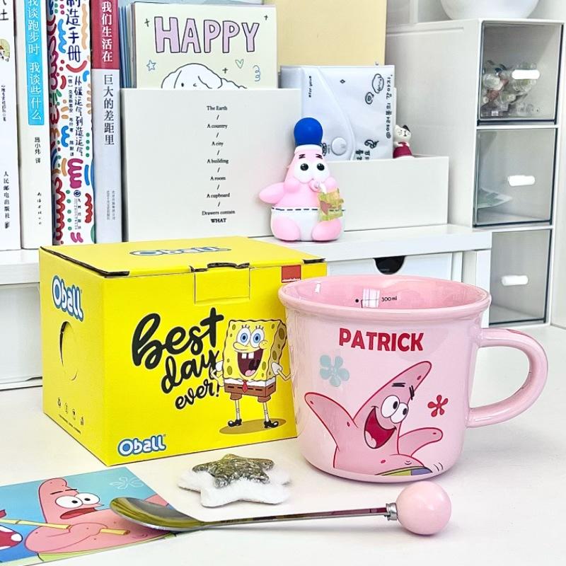 Taza de cerámica de Bob Esponja para niños con vaso medidor de agua, taza para café con leche para oficina, regalo de cumpleaños