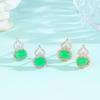 S925 Sterling Silver Green Chalcedony Gourd Stud Earrings - Classic Literary Lady Fashion with Garnet Silver Drops for Women.
