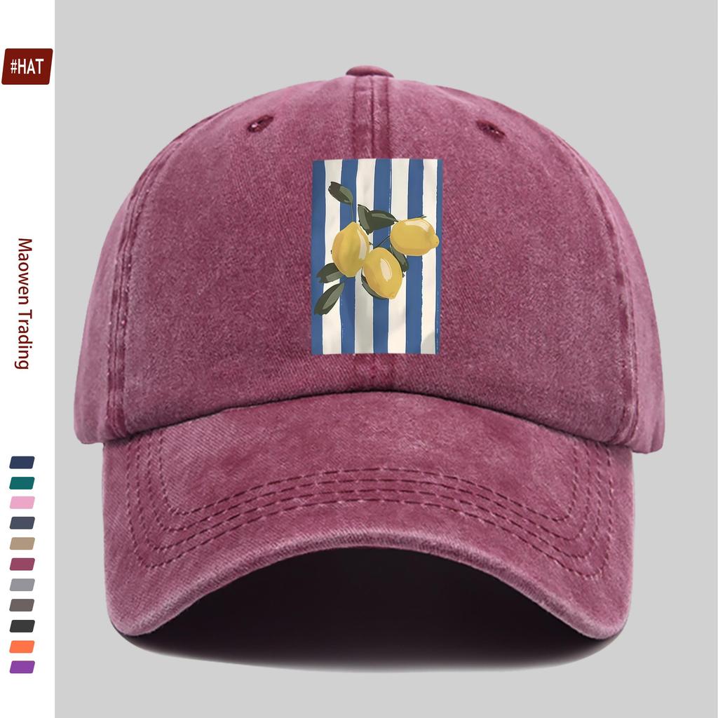 pc Striped Lemon Print Baseball Cap Home Leisure Decor Hat Fashion Trendy Printed Papa Cap Adjustable Strap MultiColor Tru
