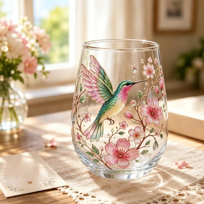 Garten Glas Teetasse Kolibris Florales Geprägte Kaffeetasse Dekorative Trinktasse, Gläser Geburtstag Geschenk
