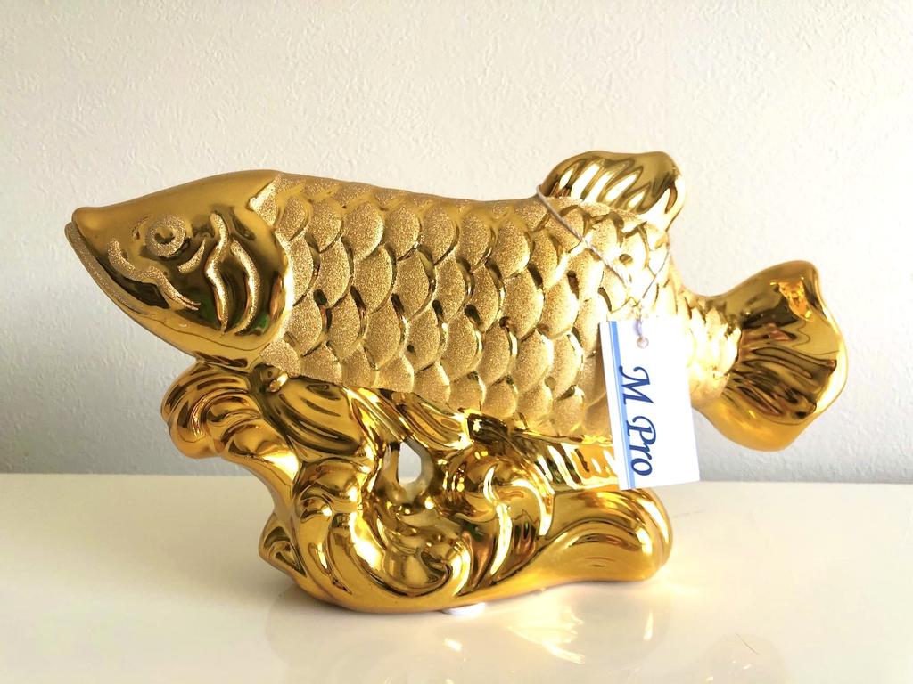 M Pro Feng Shui Dragon Fish and Arowana Ornament for Lucky, Lottery Winning, Business Prosperity, and Good Fortune, Gold