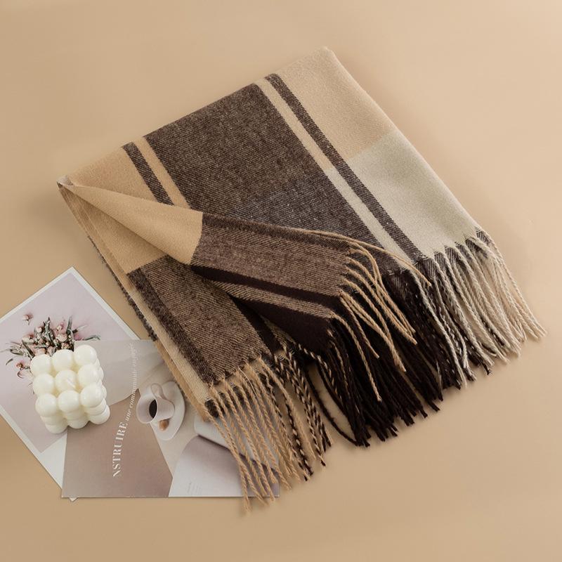 New British Style Imitation Cashmere Tassel Scarf for Girls High End Cold Proof and Warm Scarf