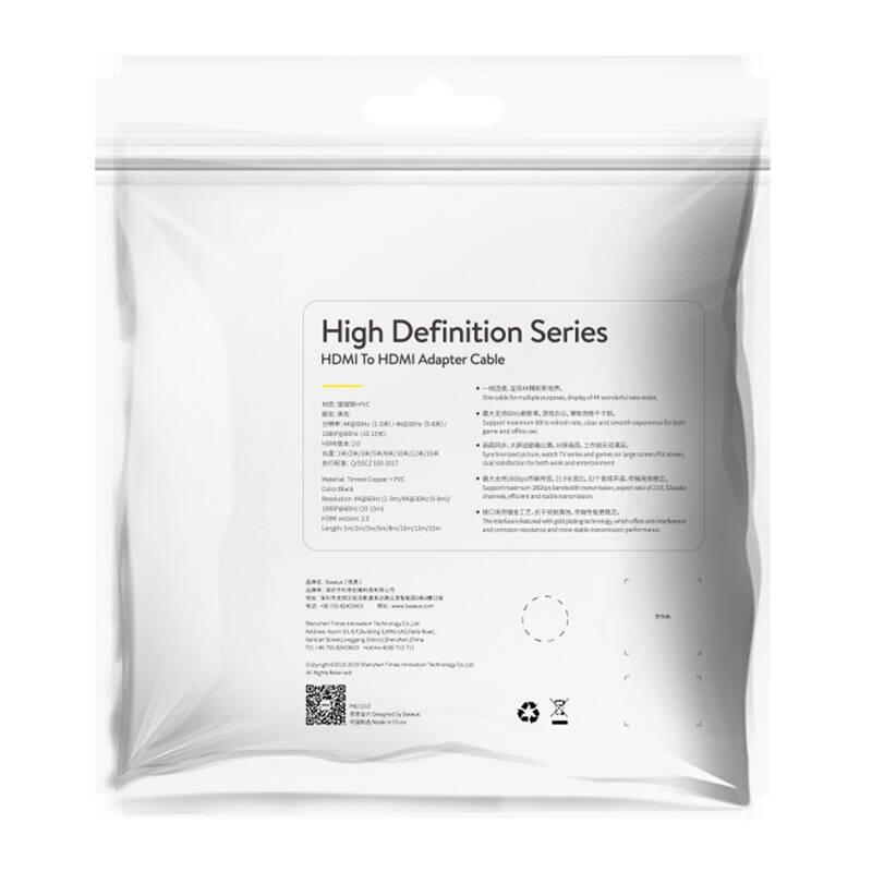 Kabel Hdmi 2.0 Baseus, 4K 60Hz, 3D, Hdr, 18Gbps, 2M (Czarny)