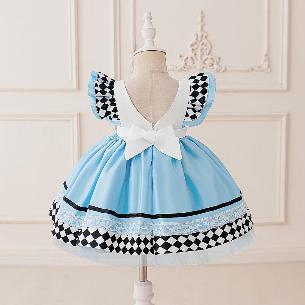 Alice In Wonderland Blue Maid Heart Princess Dress Halloween Costume for Girls