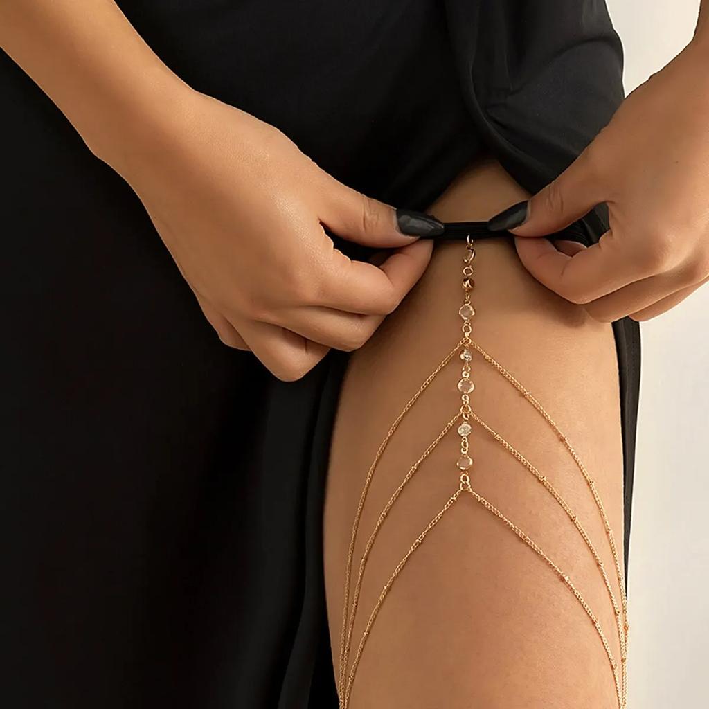1 Women's European And American Trendy Multi-layer Chain Tassel Elastic Rope Thigh Chain Nightclub holiday Party Gift-4040