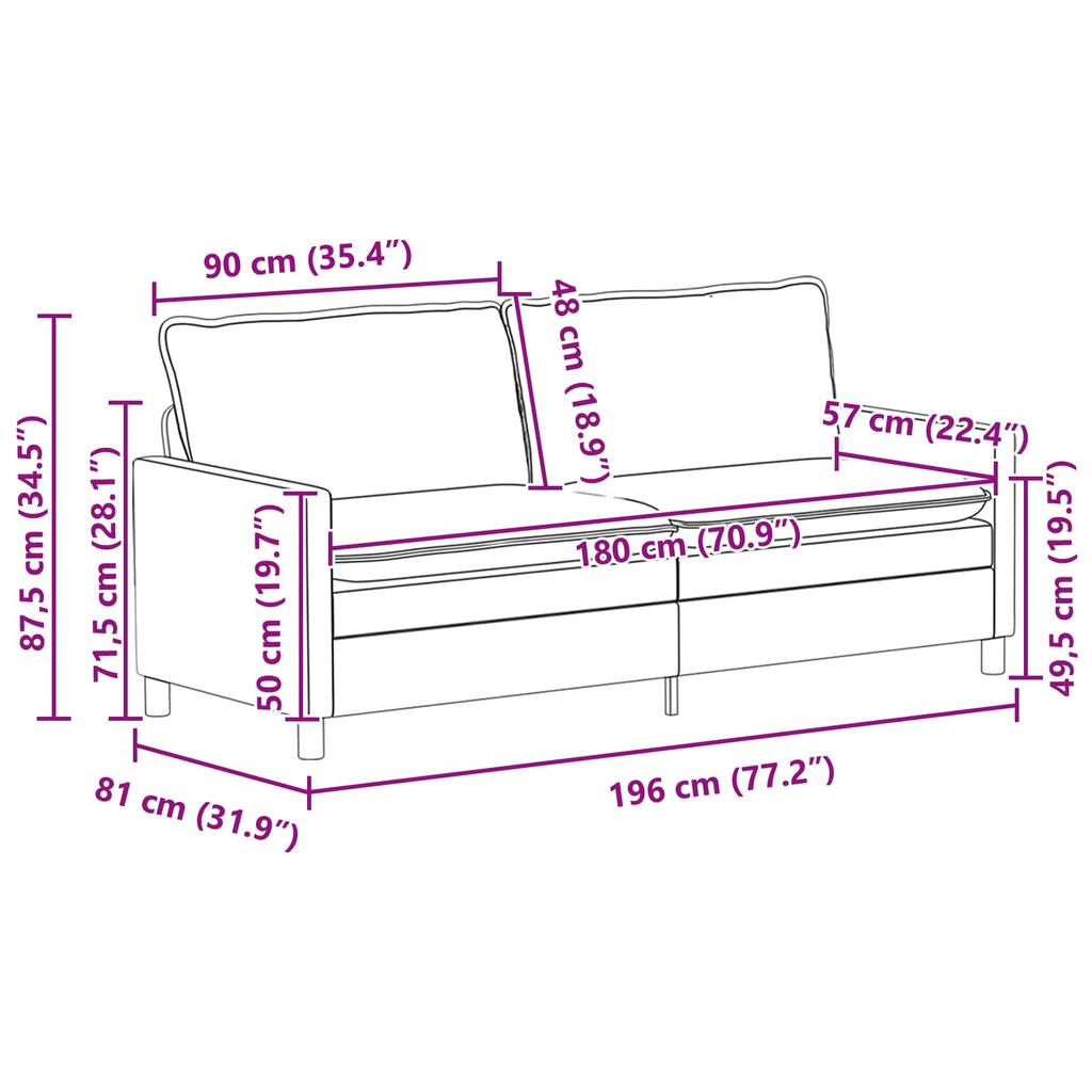 Sofa Taupe 196 x 81 x 87.5 cm Fabric