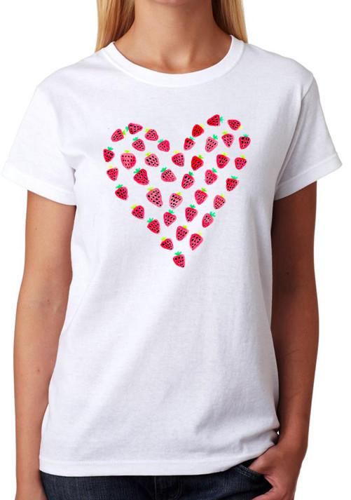 Strawberry Love Heart Ladies T-Shirt M