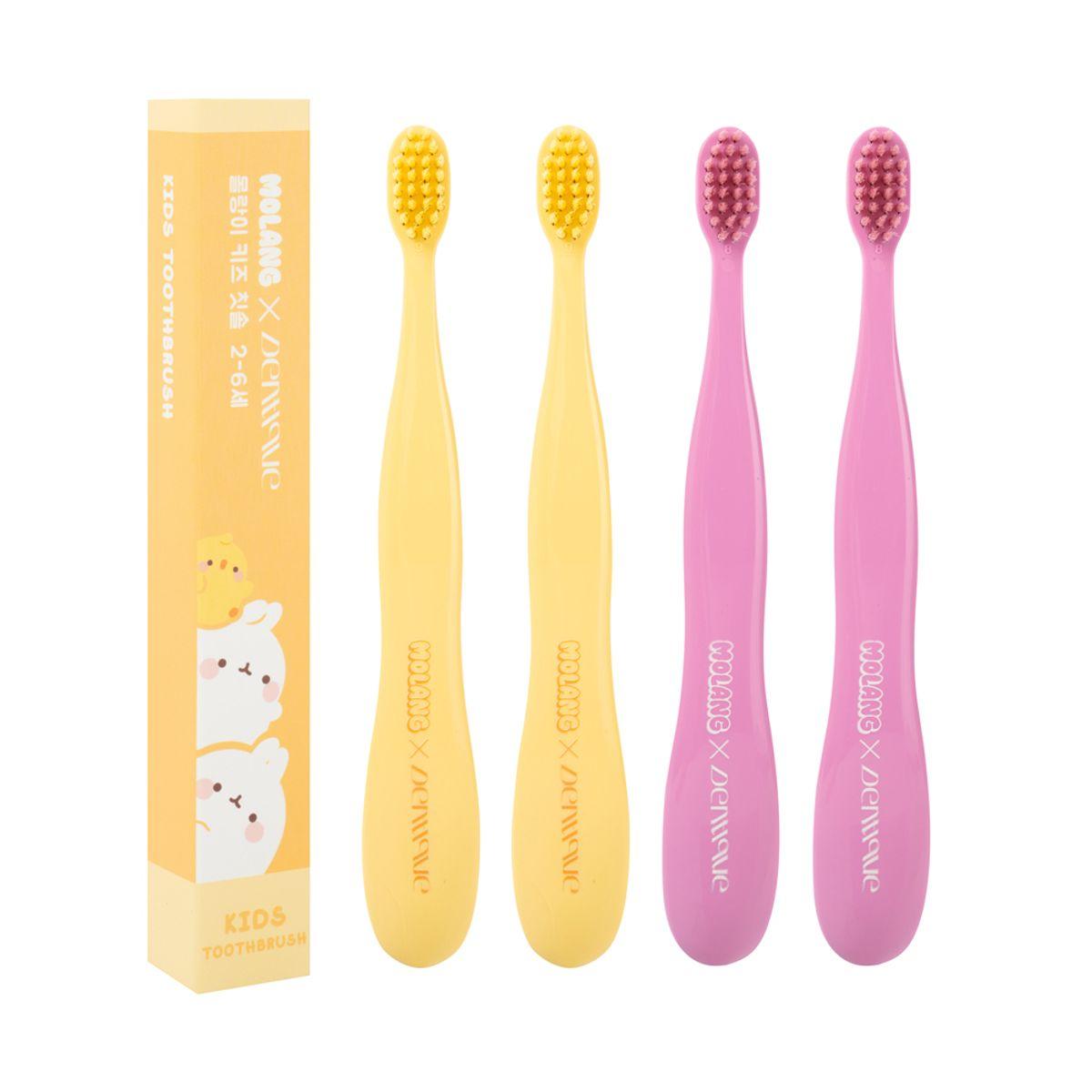 Molang x Dentique Kids Fine Bristle Toothbrush 2 Types (Yellow/Pink) 4 Pieces