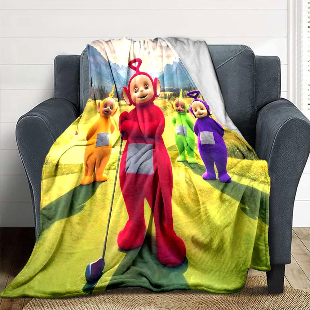 Teletubbies Cartoon Character Golf Scene Print Flannel Blanket Soft Warm Throw Blanket for Sofa Bed Living Room