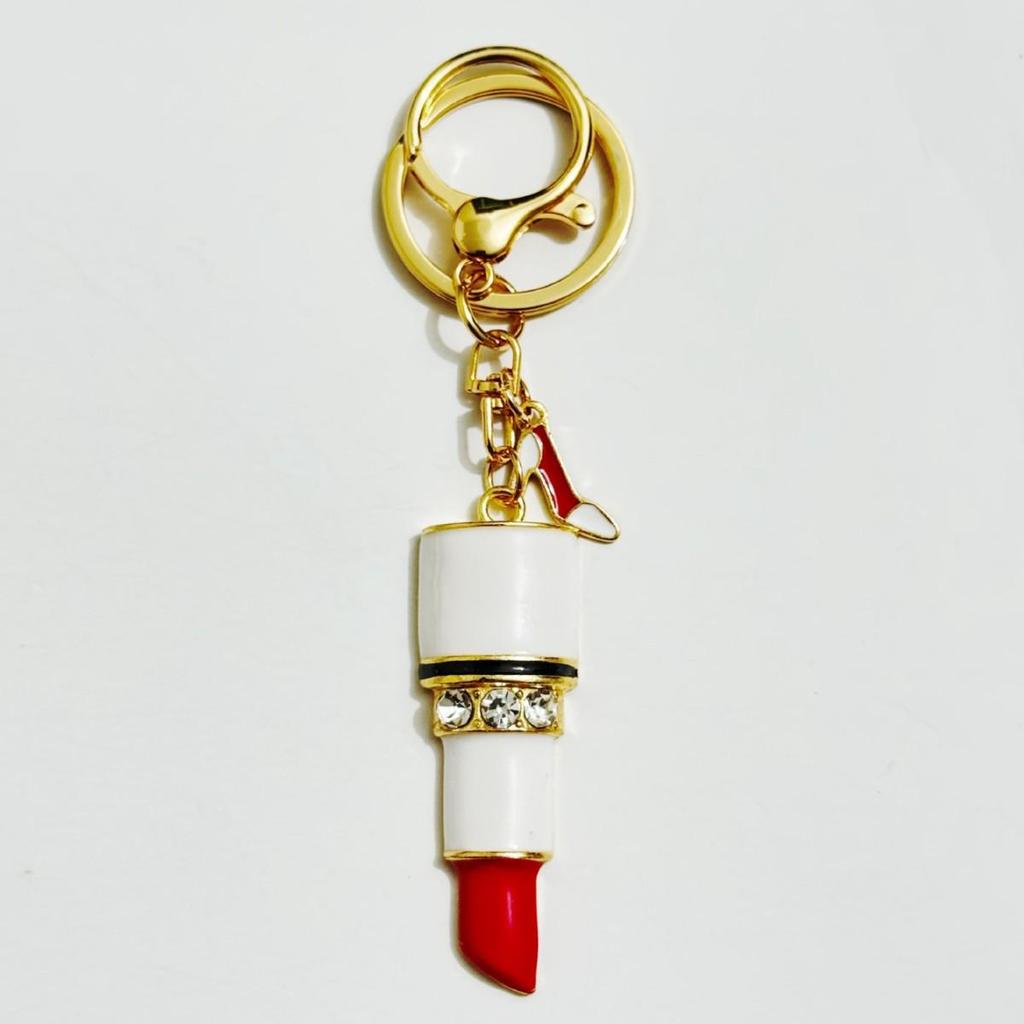 Rhinestone High Heel Lipstick Car Keychain - Women's Creative Metal Bag Pendant Gift
