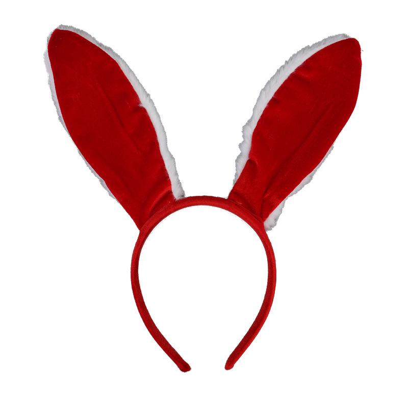 Red Flocked Rabbit Ears Christmas Headband – Festive Niche Hair Accessory