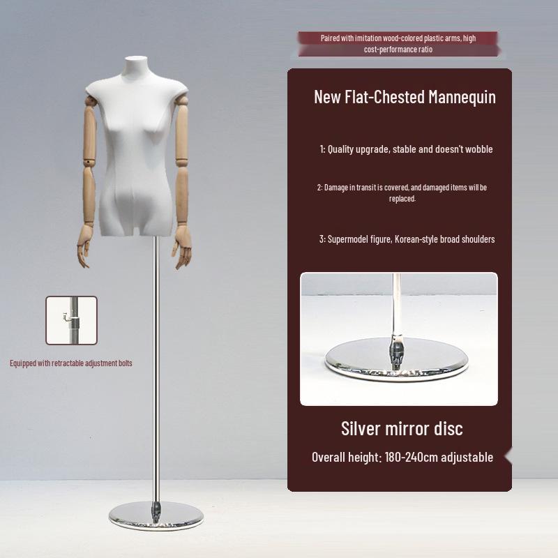 Korean Style Flat Body Female Mannequin with Wide Shoulders for Women's Clothing Display