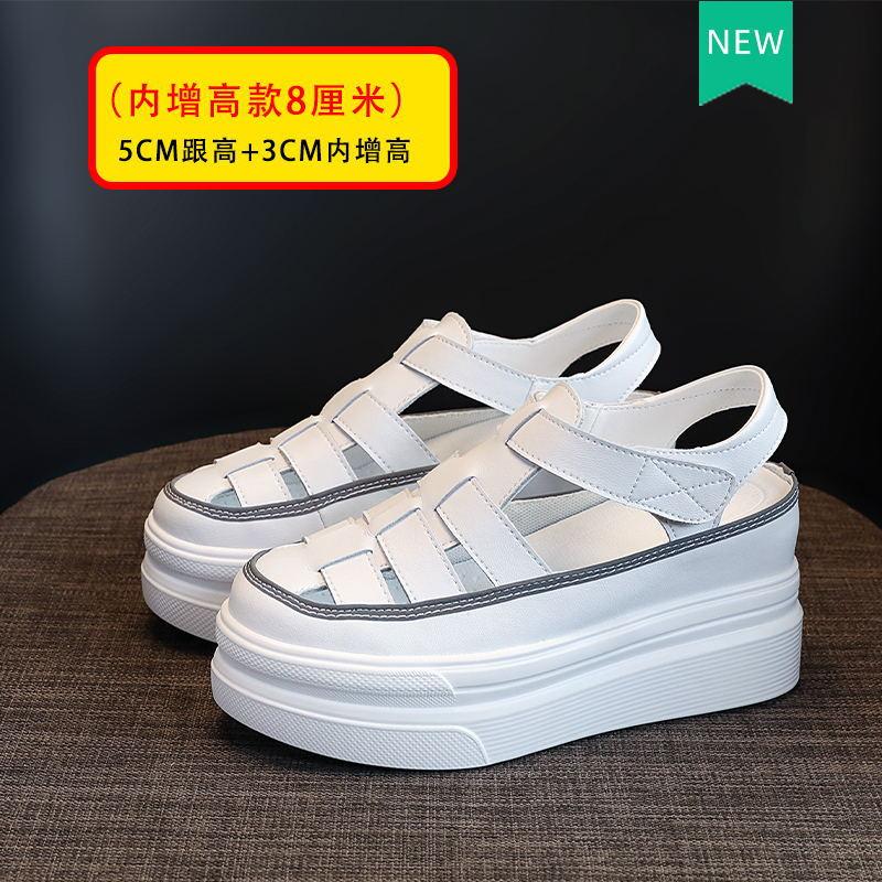 Sandali con Zeppa Scarpe da Donna Ciabatte con Aumento di Altezza Interna Donna Estate Esterno Nuovi Sandali Traspiranti con Punta a Sacchetto in Pelle Bovina