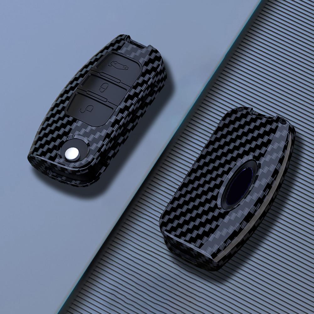 Abs Carbon Fiber Car Key Cases Cover Fob For Ford Fiesta Focus 2 C-Max Ecosport S-Max Fusion Mondeo Remote Control Case Keychain