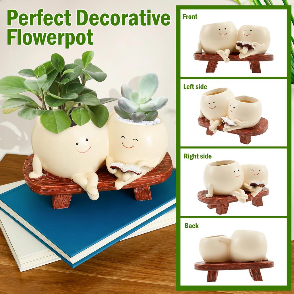 Smile Face Planter Resin Flower Pot Planter with Drainage Hole Novelty Design Succulent Flower Pot Home Garden Flower Container