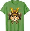 Samurai Cat Warrior Japanese Ronin Graphic Tee Breathable Casual Cotton T-Shirt for Men
