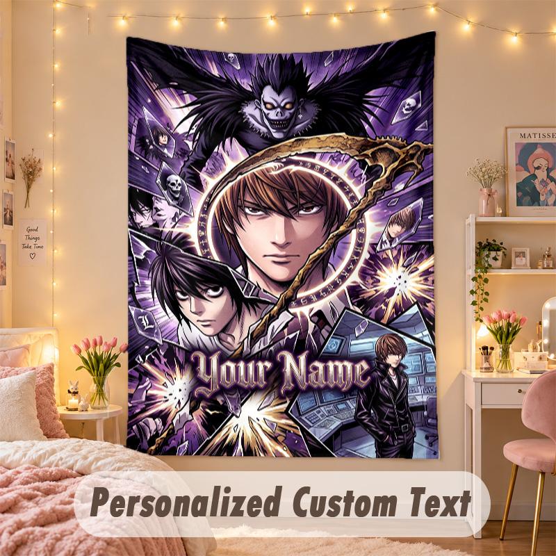 Custom Personalized Tapestry,Death Note Print Custom Name Text Wall Art Hanging for Bedroom