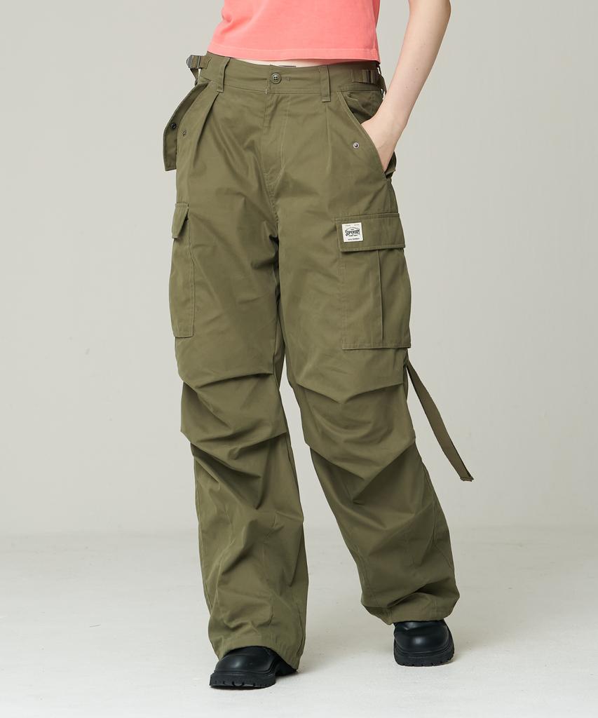 Syupeodeulai W Wide Cotton Cargo Pants Khaki