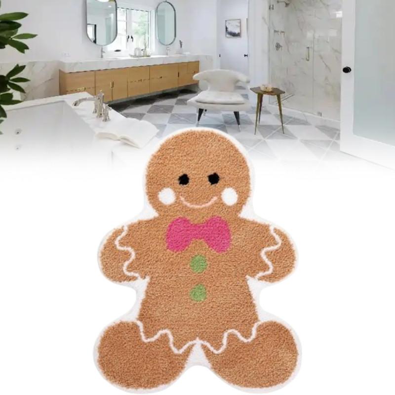 Holiday Gingerbread Man Floor Mat With Cartoon Design For Living Room