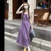 French Gentle Wind Purple Sleeveless Suspender Dress Women's Summer Temperament Drawstring Waist Skinny Vest Long Skirt
