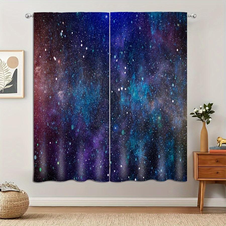 2pcs Galaxy Window Curtains - Starry Sky Rod Pocket Drapes For Kitchen, Study, Bedroom, Living Room, Playroom Window Treatment