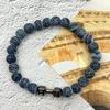 "Turquoise & Volcanic Rock Beaded Bracelet with Dumbbell Charm – Unisex Jewelry”