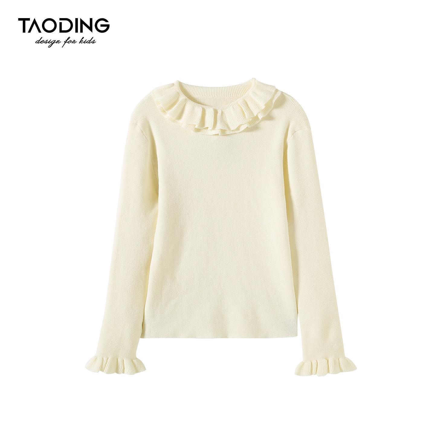 Tao Town Girls  Merino Wool Knitted Lace Collar Sweater - Thick Warm Base Layer for Autumn/Winter 140cm 55-75kg грязно-белый
