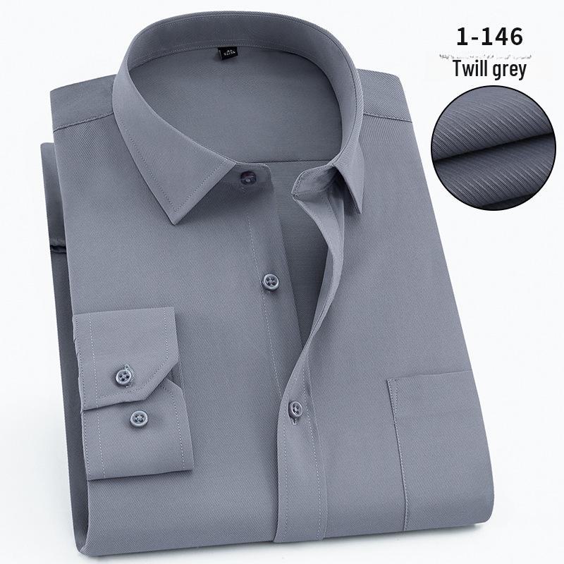 2025 Spring Men's Gray Non-Iron Long Sleeve Business Casual Shirt, Large Solid Color for Young to Middle-aged.