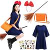 COZENRE Witch Kiki Cosplay Halloween Costume Ribbon Headband + Dress Bag Broom Stickers3 7-piece Set Outfit Womens Girls Cute Delivery Service Stage