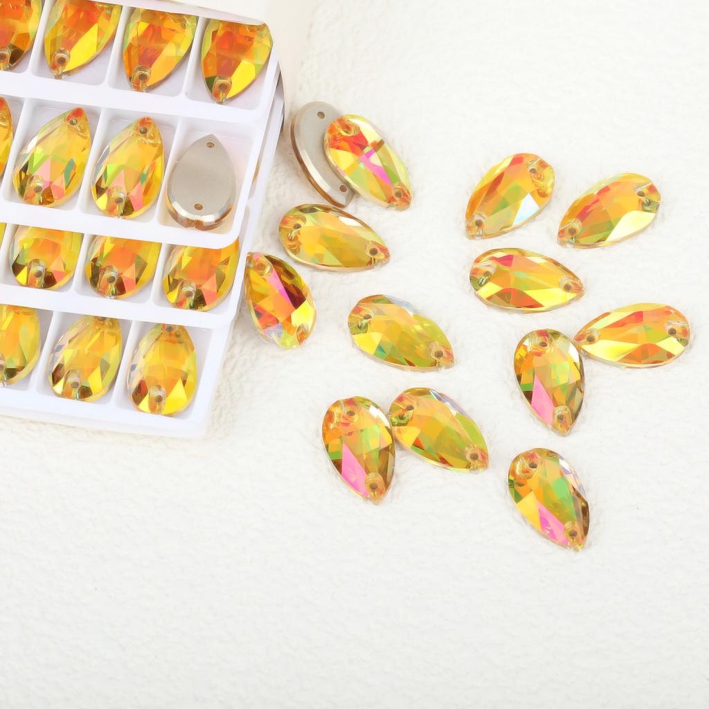 K9 Weichen Glass Boutique Hand-Sewn Drill Flat Bottom Double Hole Water Drop Flat Buckle Ab Special-Shaped Colored Diamond Diy/Double Hole Gem Drill