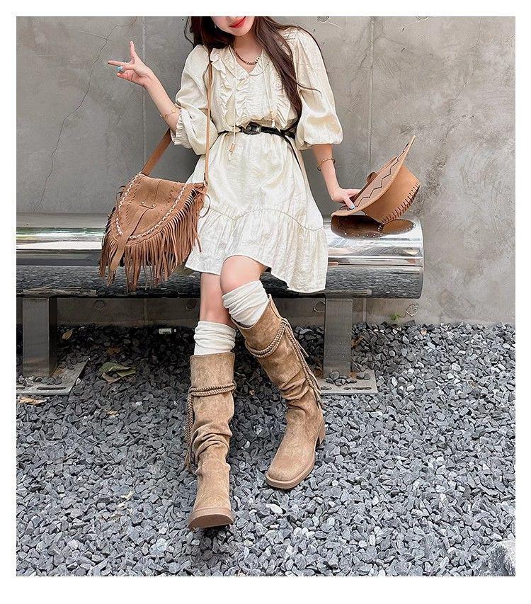 Manzi 2025 Retro Wasteland Su Kozačky nad koleno na robustním podpatku pro dospělé