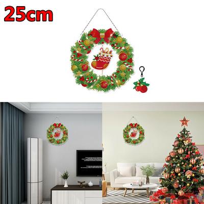 5D DIY Diamond Painting Christmas Wreath Set with LED Light Kit Hanging Decor