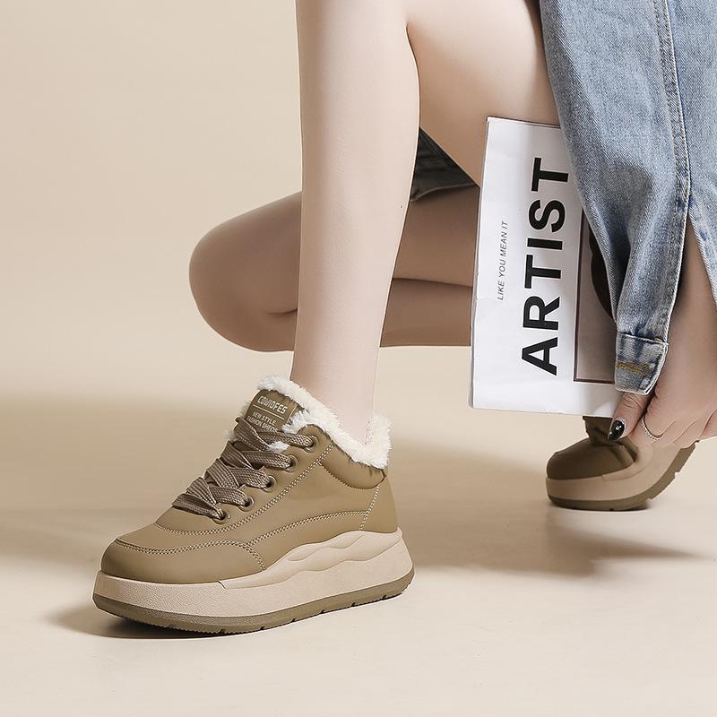 

2025 winter women s shoes thick soles heightened thickened large cotton muffin board shoes bread shoes sports and leisure shoes Dexun Hong Kong style 35 чёрный