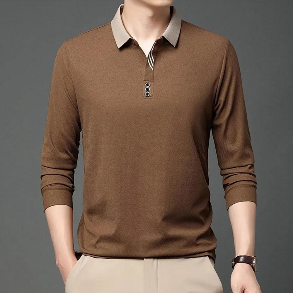 Spring New Men's Long Sleeve T-shirt Breathable Slim Fit Turn-down Collar Polo Shirt Casual Basic Style Male Fashion Tops