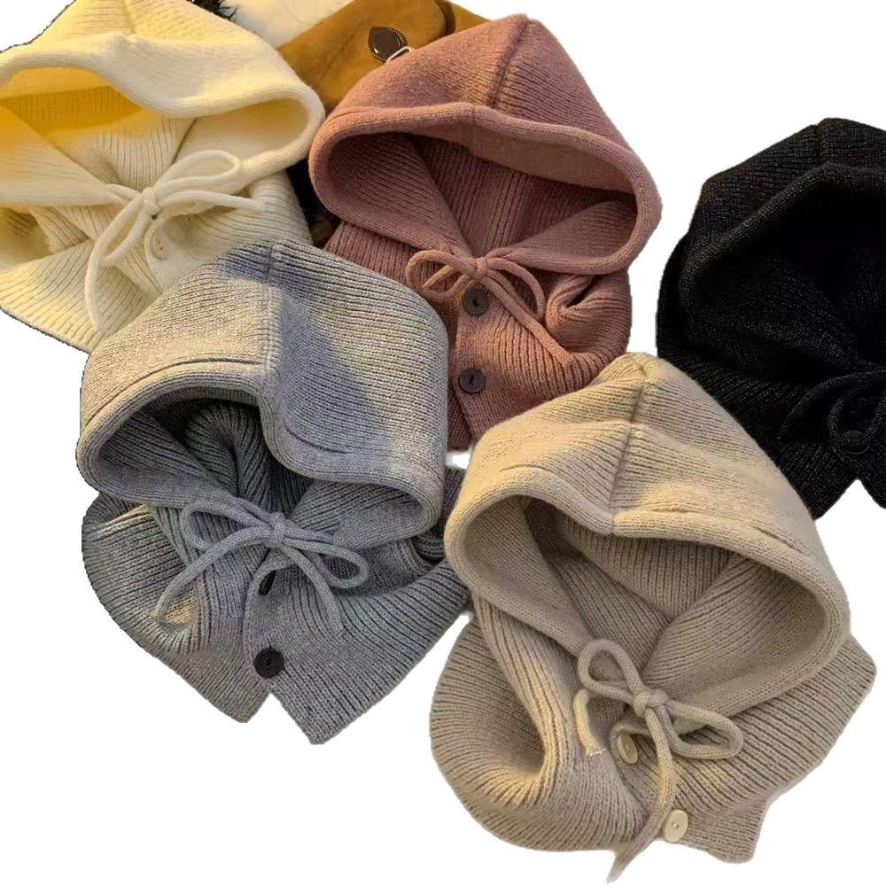 Winter Balaclava Ski Knitted Hooded Neck Collar Cap Women's Earmuffs Head Beanie Hat Bonnet Mask Adjustable